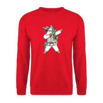 Dabbing Unicorn Karate Judo Master Rainbow Belt - Unisex Sweatshirt - red - Front - Alina (178cm) & Michal (187cm)