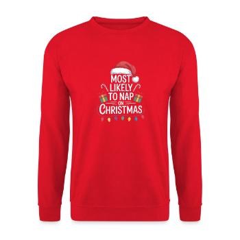 Most Likely to Nap on Christmas - Unisex Sweatshirt - red - Front - Alina (178cm) & Michal (187cm)