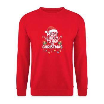 Most Likely to Nap on Christmas - Unisex Sweatshirt - red - Front - Alina (178cm) & Michal (187cm)