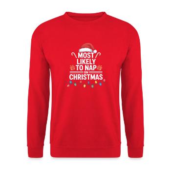 Am ehesten um an Weihnachten ein Nickerchen zu machen - Unisex Pullover - Rot - Vorne - Alina (178cm) & Michal (187cm)