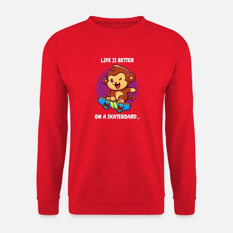 Life Is Better Skateboard Affe Monkey - Unisex Pullover - Rot