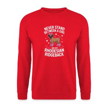 Rhodesian Ridgeback Sprüche Hunde Geschenk - Unisex Pullover - Rot - Vorne - Alina (178cm) & Michal (187cm)