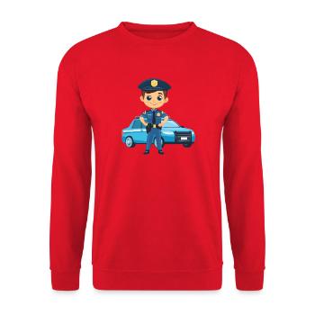 Police hero cartoon in front of police car - Unisex Sweatshirt - red - Front - Alina (178cm) & Michal (187cm)