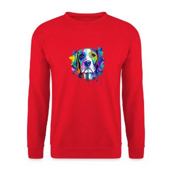 Buntes Beagle-Porträt – abstrakter Pinsel - Unisex Pullover - Rot - Vorne - Alina (178cm) & Michal (187cm)