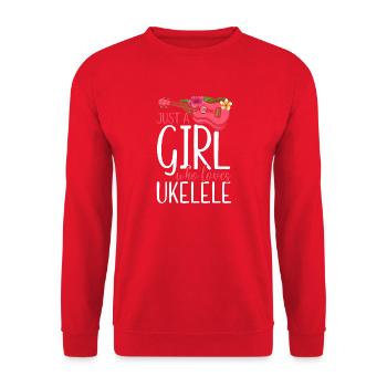 Hawaiian Ukulele Uke Girl Just A - Unisex Pullover - Rot - Vorne - Alina (178cm) & Michal (187cm)