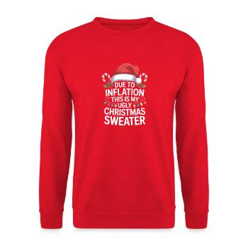 Aufgrund der Inflation hässlicher Weihnachtspullover - Unisex Pullover - Rot - Vorne - Alina (178cm) & Michal (187cm)