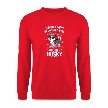 Siberian Husky Sprüche Lustiges Husky Geschenk - Unisex Pullover - Rot - Vorne - Alina (178cm) & Michal (187cm)