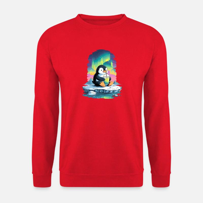 Pinguin am Eis mit Neon-Aurora - Unisex Sweatshirt - red