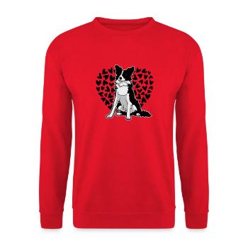 Border Collie Hundeliebhaberherz Süßes Haustierbesitzer-Geschenk - Unisex Pullover - Rot - Vorne - Alina (178cm) & Michal (187cm)