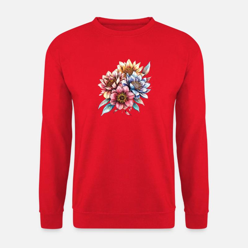 Wasserfarbene Blütenbouquet - Unisex Pullover - Rot