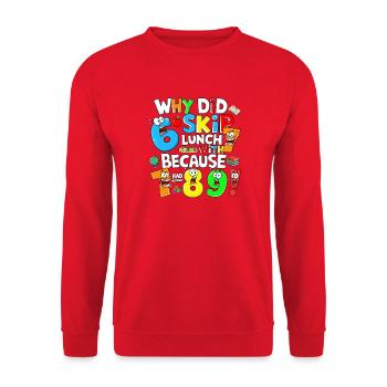 Pourquoi j’ai sauté le t-shirt du dessin animé du déjeuner - Sweat-shirt Unisexe - rouge - Devant - Alina (178cm) & Michal (187cm)