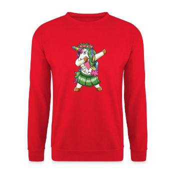 Tupfen von Hawaiian Unicorn Hula Dancer Girl - Unisex Pullover - Rot - Vorne - Alina (178cm) & Michal (187cm)