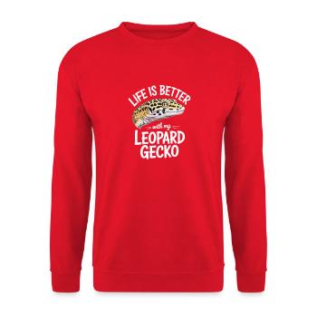 Leopardgekko-Leben ist besser - Unisex Pullover - Rot - Vorne - Alina (178cm) & Michal (187cm)