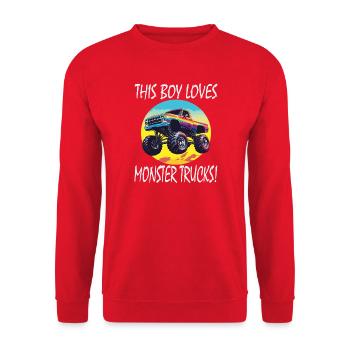 Boy Loves Monster Trucks - Unisex Sweatshirt - red - Front - Alina (178cm) & Michal (187cm)