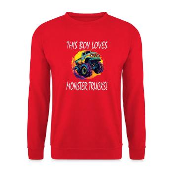 Junge liebt Monster Trucks - Unisex Pullover - Rot - Vorne - Alina (178cm) & Michal (187cm)