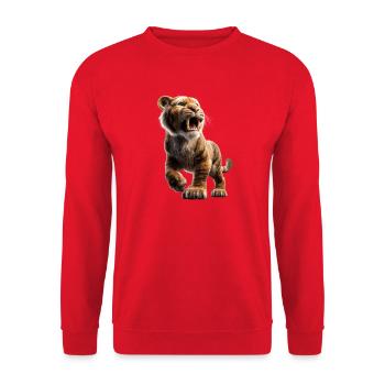 Säbelzahntiger Smilodon Raubkatze Säbelzahn Tiger - Unisex Pullover - Rot - Vorne - Alina (178cm) & Michal (187cm)