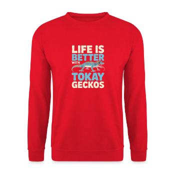 Life Is Better With Tokay Geckos - Unisex Sweatshirt - red - Front - Alina (178cm) & Michal (187cm)