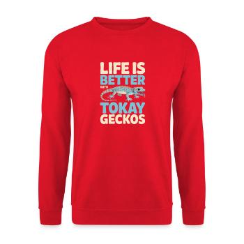 Life is Better with Tokay Geckos - Unisex Sweatshirt - red - Front - Alina (178cm) & Michal (187cm)