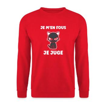 Katze nicht glücklich, ich urteile. - Unisex Pullover - Rot - Vorne - Alina (178cm) & Michal (187cm)