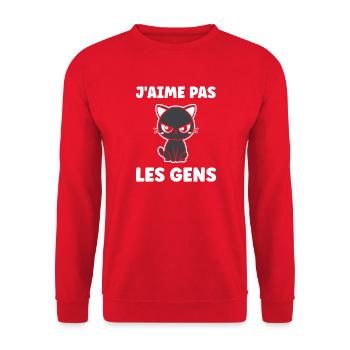 Chat grognon J'aime pas les gens - Unisex Sweatshirt - red - Front - Alina (178cm) & Michal (187cm)