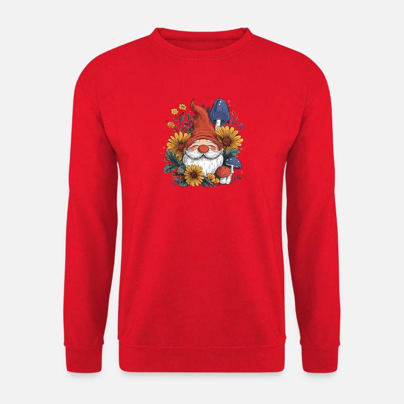 Nordischer Gartenzwerg im Blütenwald - Unisex Pullover - Rot