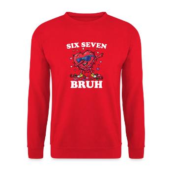 Six Seven Bruh Valentine Dabbing Heart 6 7 Fun 6-7 - Unisex Pullover - Rot - Vorne - Alina (178cm) & Michal (187cm)