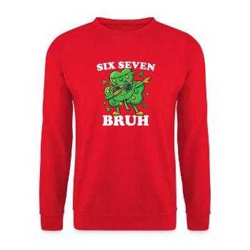 Six Seven Bruh Dabbing Shamrock 6 7 Fun 6-7 - Unisex Sweatshirt - red - Front - Alina (178cm) & Michal (187cm)
