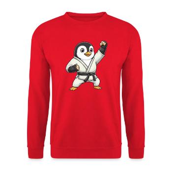 Dessin animé mignon drôle d’arts martiaux de Karaté Pingouin - Sweat-shirt Unisexe - rouge - Devant - Alina (178cm) & Michal (187cm)