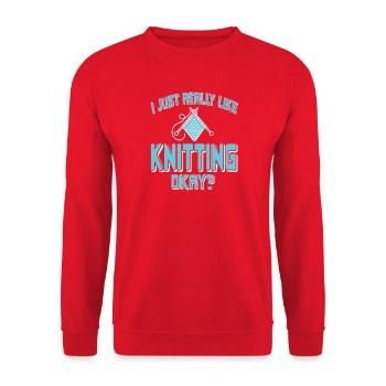 I Just Really Like Knitting Funny Yarn Hobby - Unisex Pullover - Rot - Vorne - Alina (178cm) & Michal (187cm)
