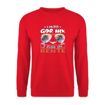 I muass gor nix - I bin in Rente - Unisex Pullover - Rot - Vorne - Alina (178cm) & Michal (187cm)