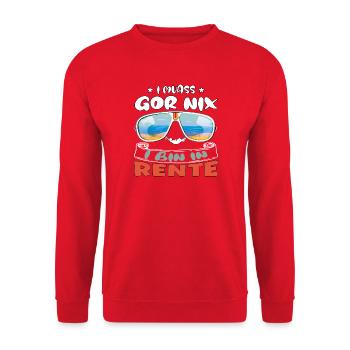 I muass gor nix - I bin in Rente - Unisex Pullover - Rot - Vorne - Alina (178cm) & Michal (187cm)