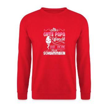 Alles Gute Papa wünscht dir dein bester Schwimmer - Unisex Pullover - Rot - Vorne - Alina (178cm) & Michal (187cm)