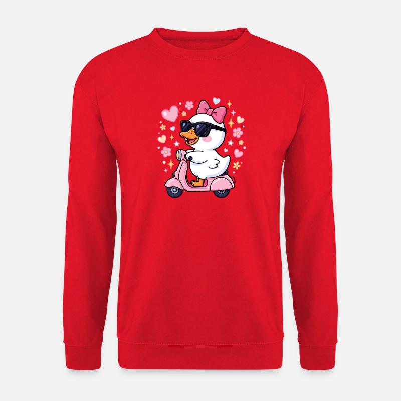 Duck on Pink Scooter with Bow - Unisex Sweatshirt - red