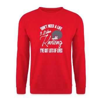 Knitting Is My Life Funny Yarn Lover Statement - Unisex Sweatshirt - red - Front - Alina (178cm) & Michal (187cm)