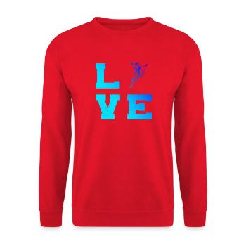Frisches Handball Motiv für Handball fuer Frauen - Unisex Pullover - Rot - Vorne - Alina (178cm) & Michal (187cm)