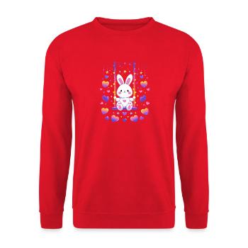 Hasen-Swing mit Herzen - Unisex Pullover - Rot - Vorne - Alina (178cm) & Michal (187cm)