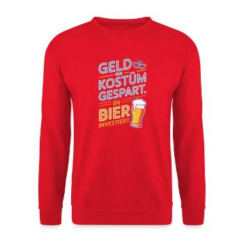 Carnival Money Saved for Costume Beer Booze Party - Unisex Sweatshirt - red - Front - Alina (178cm) & Michal (187cm)