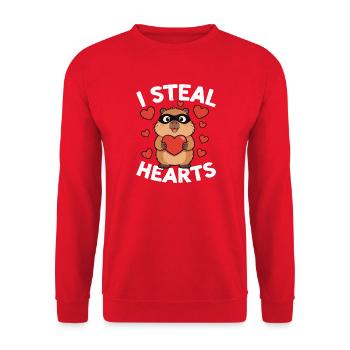 I Steal Hearts Hamster - Unisex Sweatshirt - red - Front - Alina (178cm) & Michal (187cm)