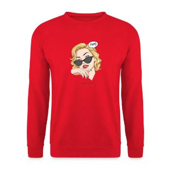 No Time for Romance Pop-Art Frau Design - Unisex Pullover - Rot - Vorne - Alina (178cm) & Michal (187cm)