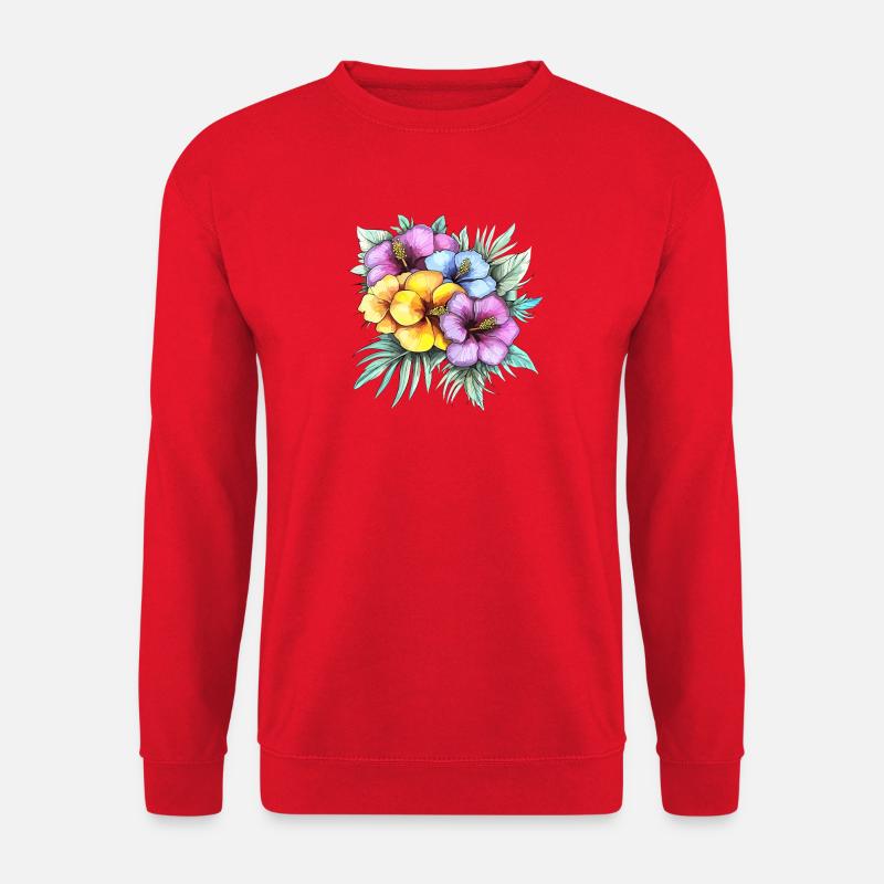 Hibiskus Farbblütenstrauß - Unisex Pullover - Rot