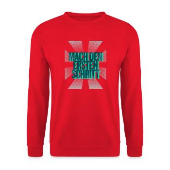 Mach den ersten Schritt – Mut Statement - Unisex Pullover - Rot - Vorne - Alina (178cm) & Michal (187cm)