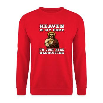 Uncle Jesus Recruiting - Heaven is my Home  - Unisex Pullover - Rot - Vorne - Alina (178cm) & Michal (187cm)