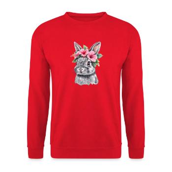 Kaninchen mit Blumenkranz - Unisex Pullover - Rot - Vorne - Alina (178cm) & Michal (187cm)