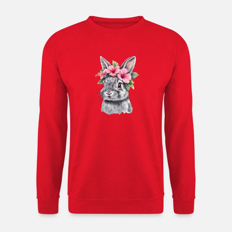 Lapin avec couronne de fleurs - Sweat-shirt Unisexe - rouge