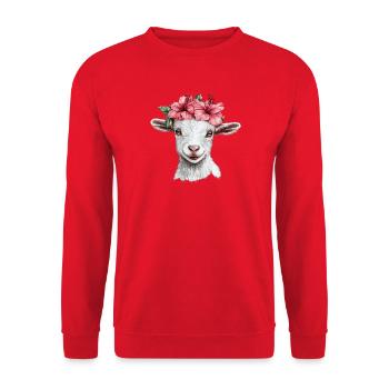 Ziege mit Hibiskuskranz - Unisex Pullover - Rot - Vorne - Alina (178cm) & Michal (187cm)