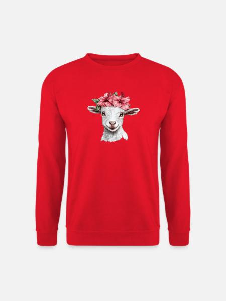 Goat with hibiscus wreath - Unisex Sweatshirt - red