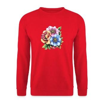 Farbige Blütenbouquet Illustration - Unisex Pullover - Rot - Vorne - Alina (178cm) & Michal (187cm)