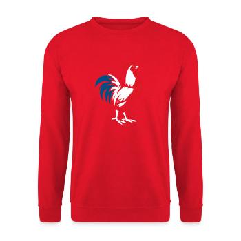 Französischer Hahn - Unisex Pullover - Rot - Vorne - Alina (178cm) & Michal (187cm)