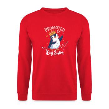 Promoted to Big Sister Pinguin Design - Unisex Pullover - Rot - Vorne - Alina (178cm) & Michal (187cm)
