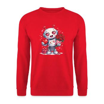 Verliebter Roboter – Valentinstagsmotiv mit Herz - Unisex Pullover - Rot - Vorne - Alina (178cm) & Michal (187cm)